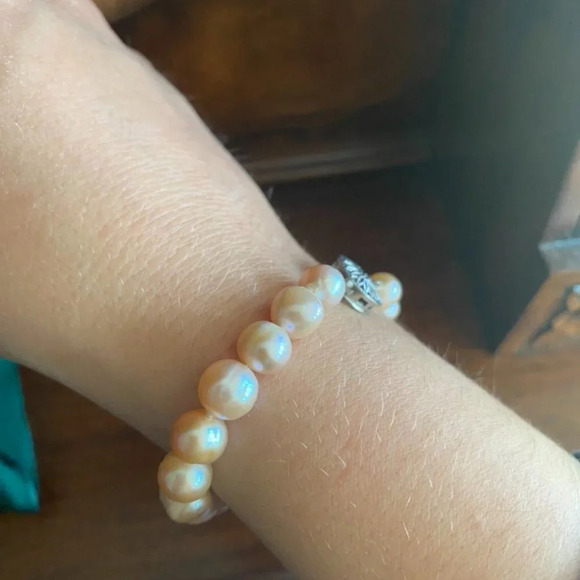 Vintage Pink Freshwater Pearl and Rhinestone Bracelet - Picture 10 of 15